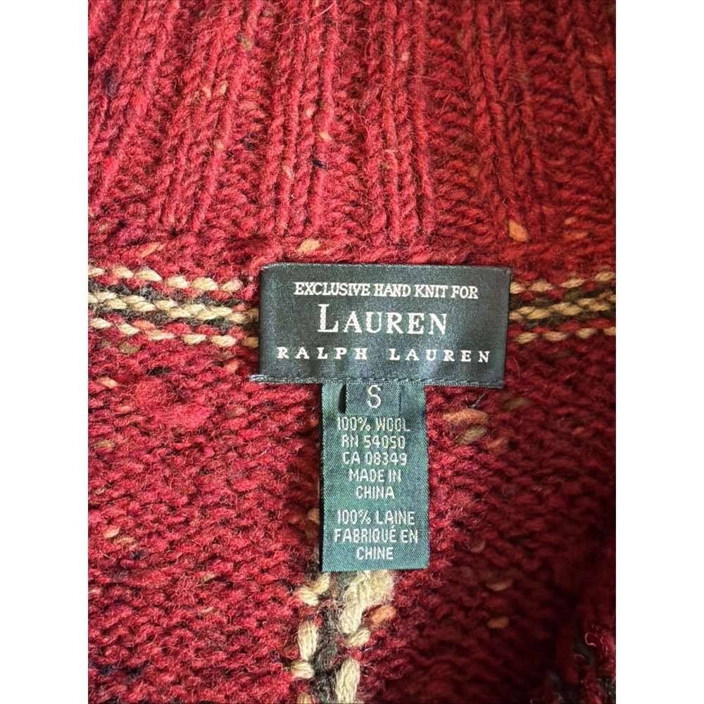 LRL Ralph Lauren Sweater Hand Knit‎ Wool Laine Red Plaid Quarter Zip Small Ski - Picture 7 of 14